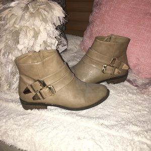 Tan pleather booties